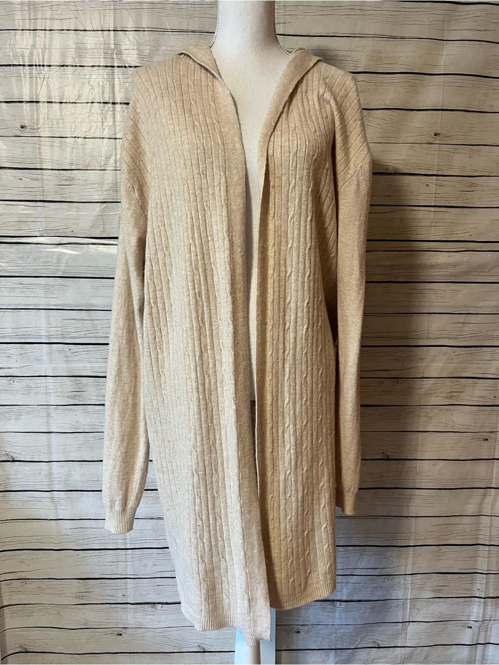 Northern Angel Hooded Open-Front Long Cardigan Sweater - Cream